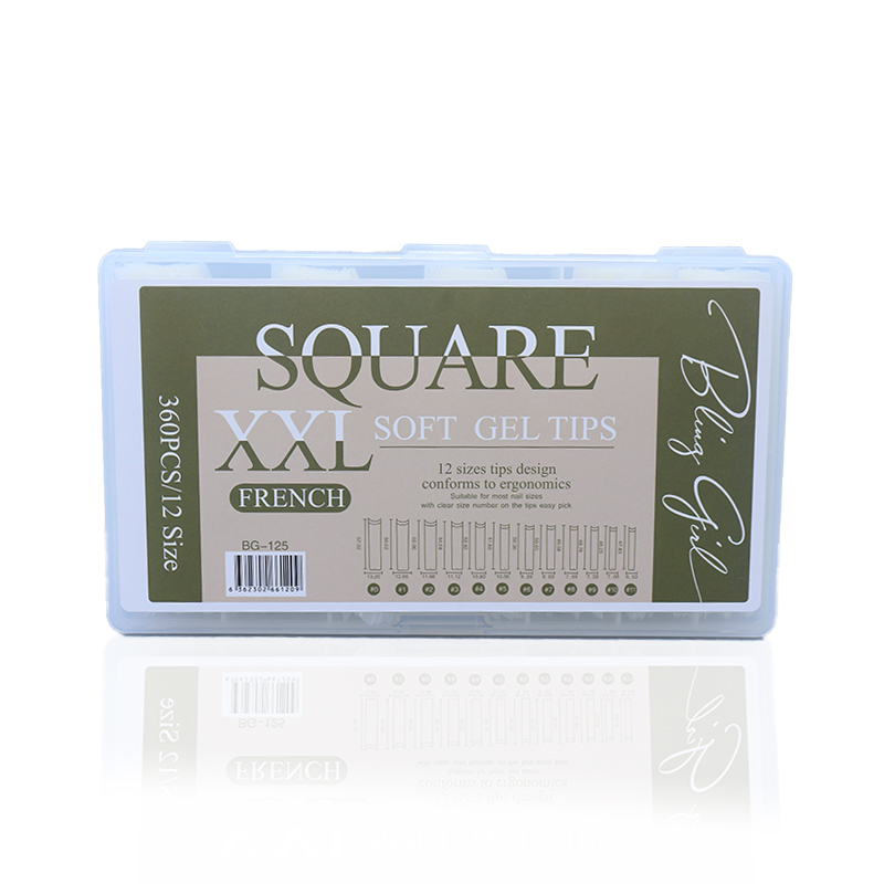 BLING GIRL Square Soft Gel Tips XXL BG-125 French[R2402P36]