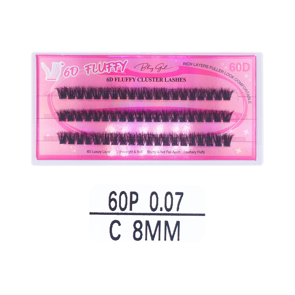 6D Fluffy Cluster Lashes 60D 8mm-C [S2508P06]
